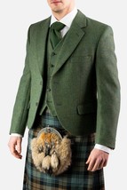Irish Lovat Green Wool Argyle Jacket &amp; Waistcoat/Vest Argyle Kilt Jacket - All s - £109.34 GBP