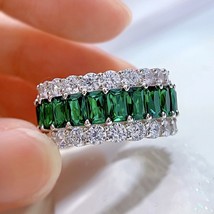 Eternity Full Emerald Diamond Ring 100% Real 925 sterling silver Party Wedding b - £70.98 GBP