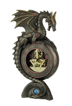 Steampunk Dragon Bronze Finish Table Clock With Moving Clockworks - $122.38
