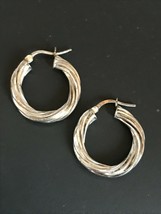 Estate 925 Marked Silver Twist Medium Sized Hollow Hoop Earrings for Pierced Ear - £15.54 GBP