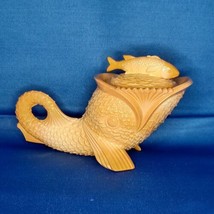 Antique Greentown Glass Golden Agate Dolphin With Lid- Damaged See Pictures!!! - $93.49