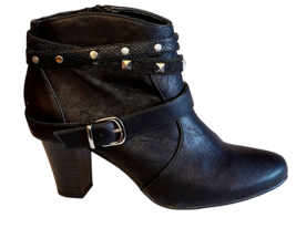 Kohl&#39;s Black Chunky High Heel Ankle Boots Studded zipper Fashion Biker 1... - £16.60 GBP