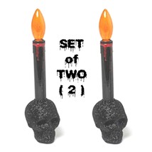 2-Gothic Black Glitter Skull Base Led Candles Lamps Prop Decoration-FREE Battery - £5.98 GBP