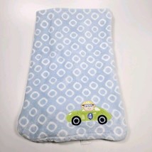 Carters Blue Circle Race Car Monkey Baby Blanket Lovey Plush Embroidered  - £13.96 GBP