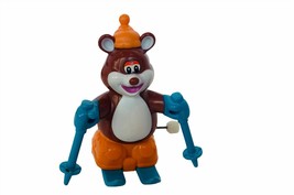 Wind Up Toy Vtg plastic figure animal anthropomorphic teddy bear Tomy ski skiing - $24.70