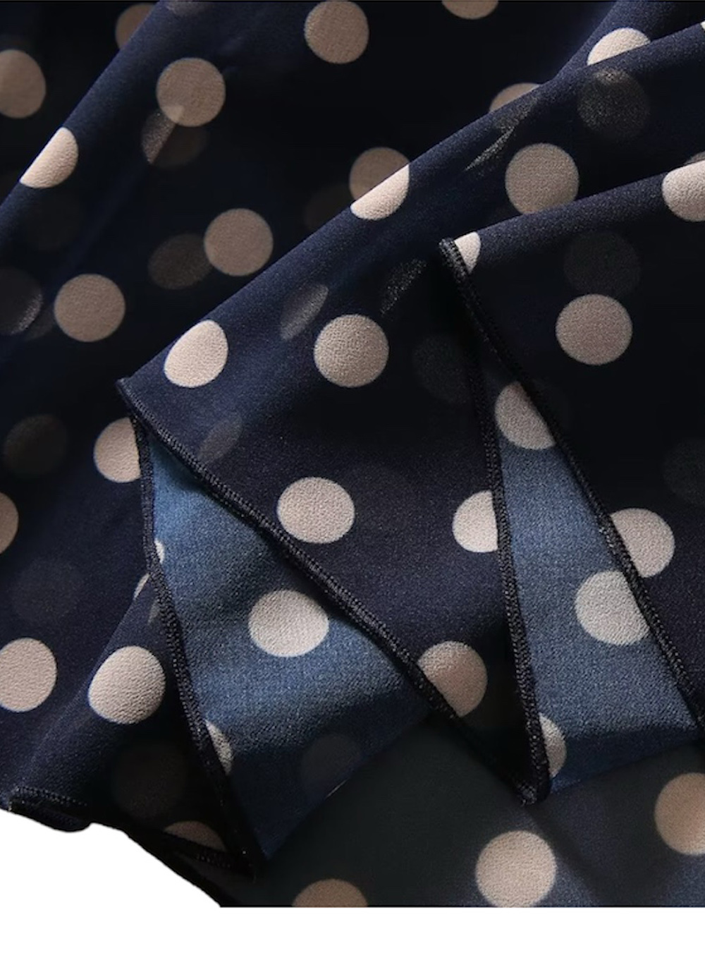 Celeb Style Naomi Watts Inspired Navy/White Polka Dot High-Neck Ruffled Dress Item image 4