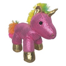 Dan Dee Pink Metallic Rainbow Mane Unicorn Plush Stuffed Animal 12.5&quot; - £21.01 GBP