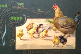 Easter Postcard Hen Rooster Baby Chicks John Winsch Back Embossed 1909 Germany - £6.78 GBP