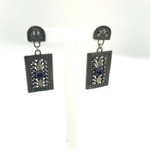 Vintage Signed Sterling Art Deco Filigree Round Amethyst Dangle Stud Earrings - £43.66 GBP