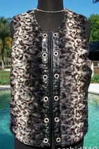 Cache Chinchilla Faux Fur Vest pLeather Trim Top NWT Rhinestones Grommets $178 - £62.98 GBP