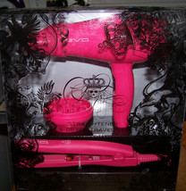 Eva - Straightener &amp; Dryer Travel Set - Hot Pink Design - Nib! - £64.33 GBP