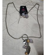 Vintage Dangle Bead And Feather Silver Tone Earring &amp; Necklace Set  36&quot; - $40.73 CAD