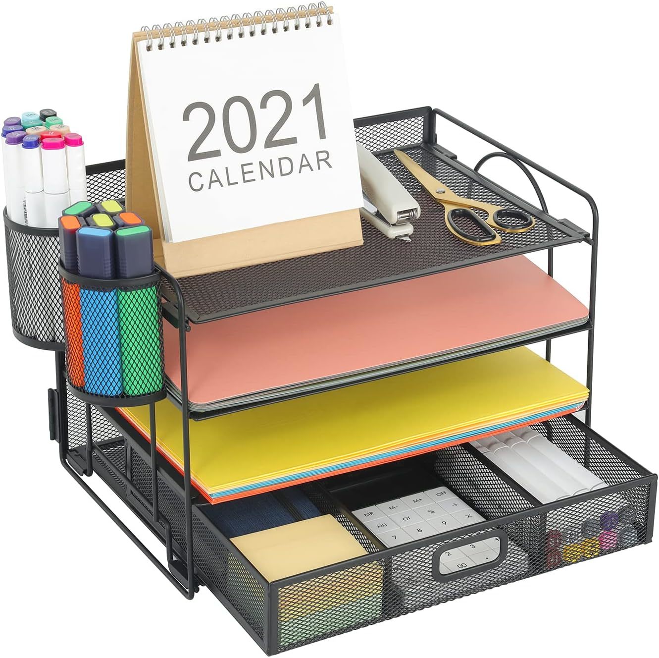Marbrasse&#39;S 4-Tray Desktop File Organizer With Pen Holder, Paper Letter ... - $34.94