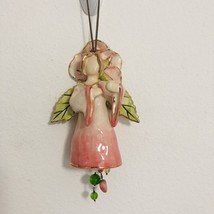BLUE SKY 2004 Heather Goldmine Angel Fairy Bell Chime Ornament Pink Flower Pansy - £9.64 GBP