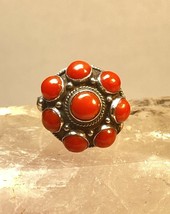 Poison ring Coral flower floral sterling silver women size 7.50 - £109.20 GBP