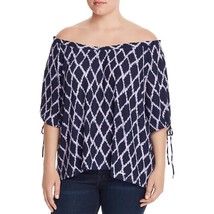 MICHAEL Michael Kors Womens Plus Ikat Ruffled Pullover Top, Navy ,Size 1X - £24.52 GBP