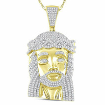 10kt Yellow Gold Mens Round Diamond Jesus Face Charm Pendant 1-5/8 Cttw - £1,466.23 GBP