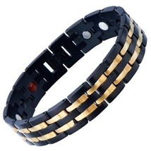 Exquisite Stainless Steel Mens Magnetic Bracelet Gold Black with Magnets NEW - £47.08 GBP