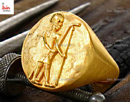 18 Kt,22 Kt Real Solid Yellow Gold Ancient Egyptian Hieroglyph Signet Me... - $3,148.94+