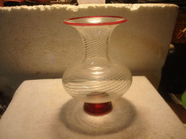 2005 Signed Chatham Glass Co. Pedestal Vase Hand-Blown RED/ White Swirls - £113.25 GBP