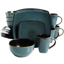 Soho Lounge 16 pc Soft Square Stoneware Dinnerware Set in Teal Green - £66.75 GBP