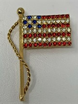 Vintage Rhinestone Brooch Pin Red White Blue Flag Team USA Faceted Cryst... - $14.20