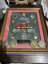 Vintage Vietnam Veteran US Army Shadow Box w/ 4 Challenge Coins 25th Inf... - $197.99