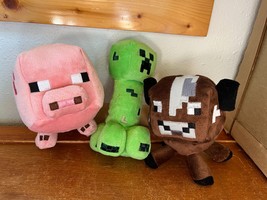 Lot of Mojang Brown Plush Cow Pink Pig &amp; Green MINECRAFT Small Stuffed Game Char - £11.93 GBP