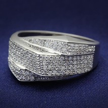 Micro Pave Simulated Diamond Geometric Band 925 Sterling Silver Engagement Ring - £109.17 GBP
