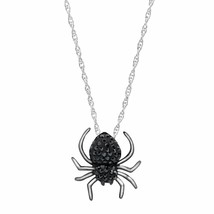 Delightful Spider Pendant with Simulated Diamonds 18&quot; Chain Necklace 925 Silver - £29.40 GBP