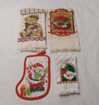 Vintage Christmas Holiday Towels Potholder Mixed Lot Of 4 Seasonal Home ... - £8.69 GBP