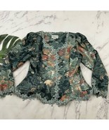 Nah Nah Womens Vintage 90s Jacquard Jacket Top Size 15/16 Green Floral Lace - $19.79