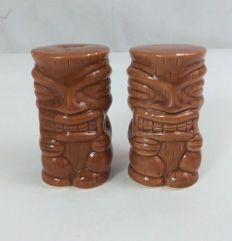 Vintage Ceramic Lucky Tiki Idols Brown 3&quot; Salt &amp; Pepper Shakers - $5.81