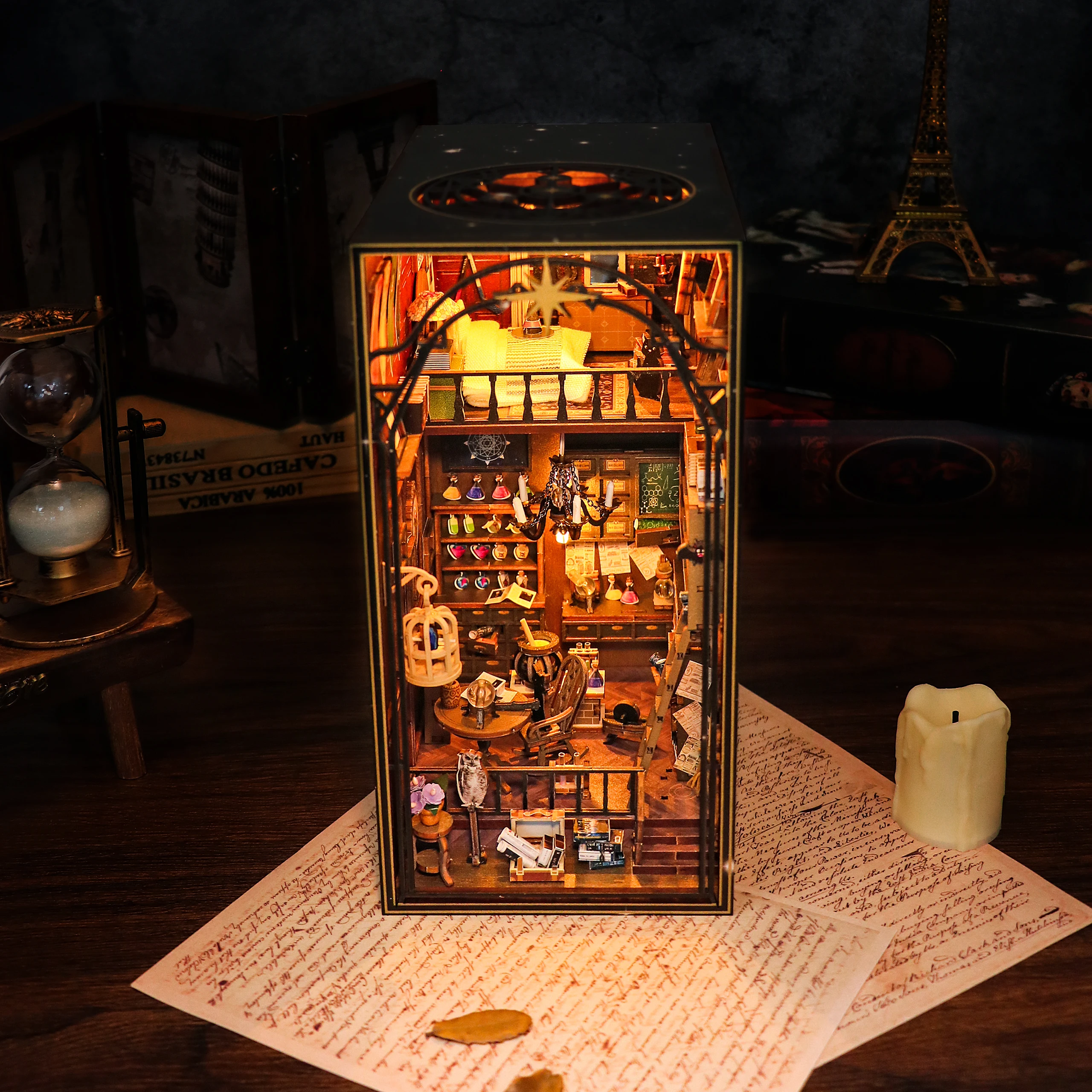 DIY Wooden Book Nook Shelf Insert Kits Miniature Magic House Bookends Japanese - £45.57 GBP+
