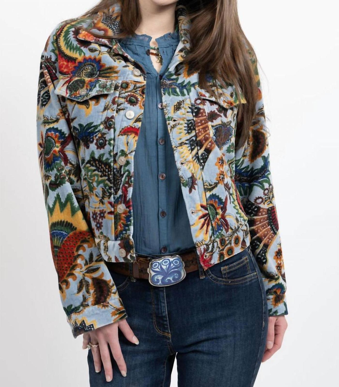 Ivy Jane Print Velvet Jean Jacket Blue - $91.00