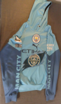 EUC MANCHESTER CITY SOCCER CLUB FC THERMAL TWO-TONE BLUE HOODIE MENS MEDIUM - $35.99