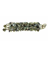 Wide Strappy Natural Stone &amp; Seed Bead Bracelet Green &amp; Blue Shades - £14.93 GBP