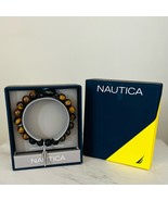 NAUTICA Tiger Eye Beaded Feather Charm Bracelet, Uni Sex, Brown/Black, NWT - €41,79 EUR