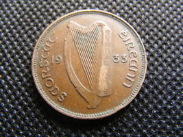 1933 Irish Half Penny Coin Saorstat Eireann Irish Free State Ireland Pig Harp - $9.99