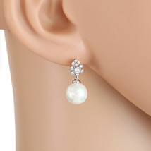 Silver Tone Faux Pearl Earrings With Swarovski Style Crystals - £19.28 GBP