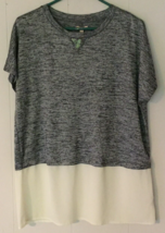 Juicy Couture blouse size L women short sleeve gray rhinestones neckline - £11.25 GBP