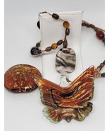 Vintage Lot Murano Glass Gold Red Orange  Butterfly Pendant  Amber Color... - £13.11 GBP