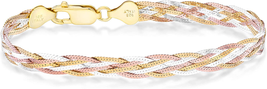 Tri-Color 18K Gold Over 925 Sterling Silver Italian 6-Strand 7mm Braide - £22.52 GBP+