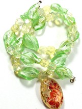 Handcrafted mint foil glass Pineapple Quartz Hand Painter Oval Pendant Necklace - £27.59 GBP