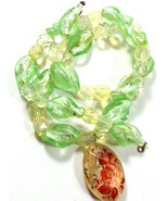 Handcrafted mint foil glass Pineapple Quartz Hand Painter Oval Pendant Necklace - $34.65