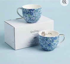 Set of 2 Lilly Pulitzer 12oz Ceramic Mug Blue Floral Fab Fit Fun Coffee Tea Mugs - £30.89 GBP
