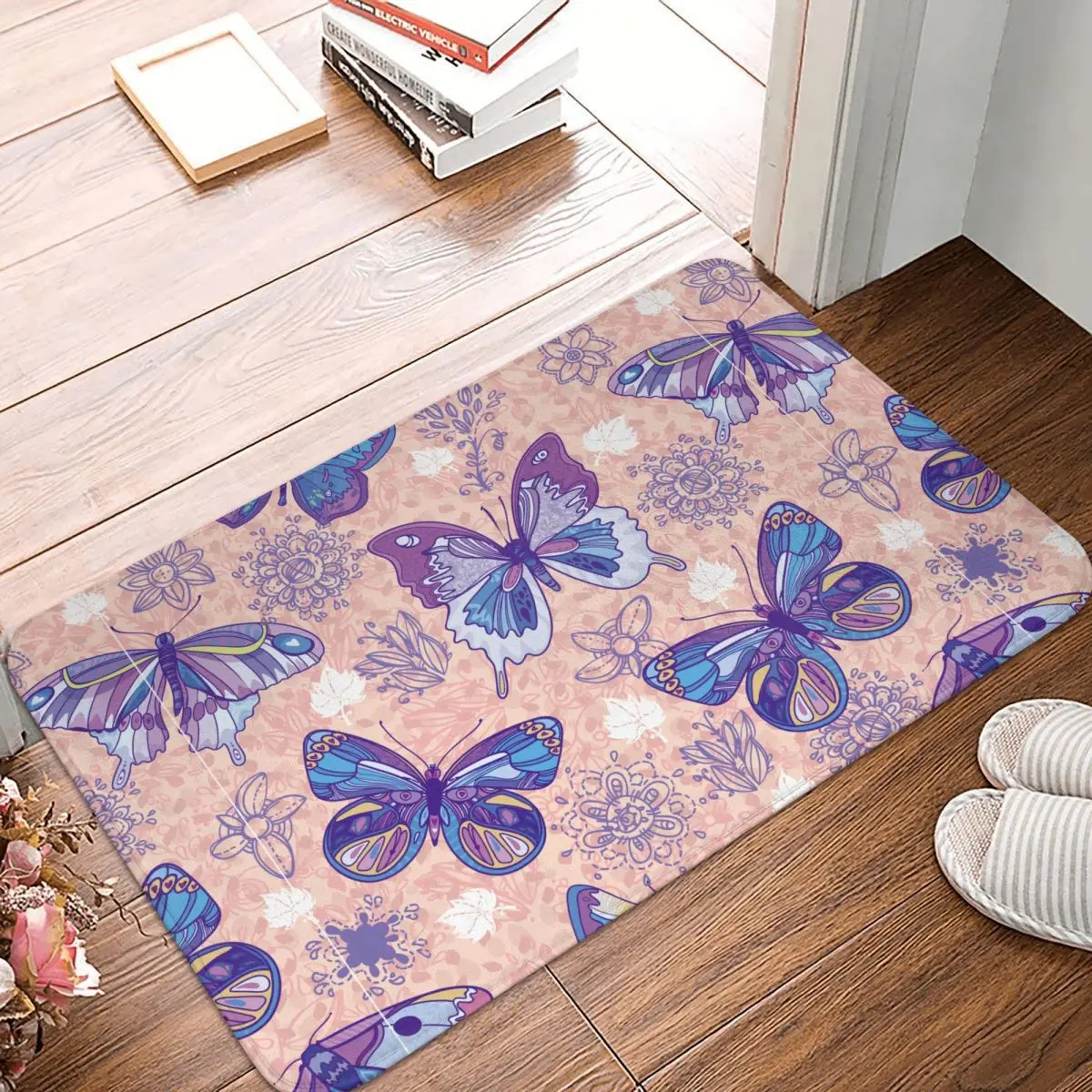 Non-slip Doormat Butterfly Floral Carpet Living Room Kitchen Mat Prayer Indoor D - £12.88 GBP