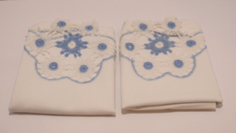 Crochet Pillow Cases White Blue Floral Trim Pair Of 2 Vintage  34&quot;x21&quot; U... - £11.80 GBP