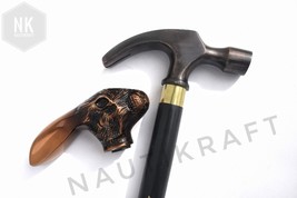 Antique Wooden Walking Cane Stick with Unique Brass Rabbit  &amp; Hammer Hea... - £37.74 GBP