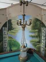 Four Arms Two Lights Brass Depression Glass Diamond Design Electrical Ta... - €53,46 EUR